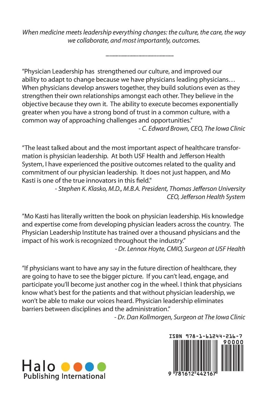 Rückseite: 9781612442167 | Physician Leadership | The Rx for Healthcare Transformation | Mo Kasti
