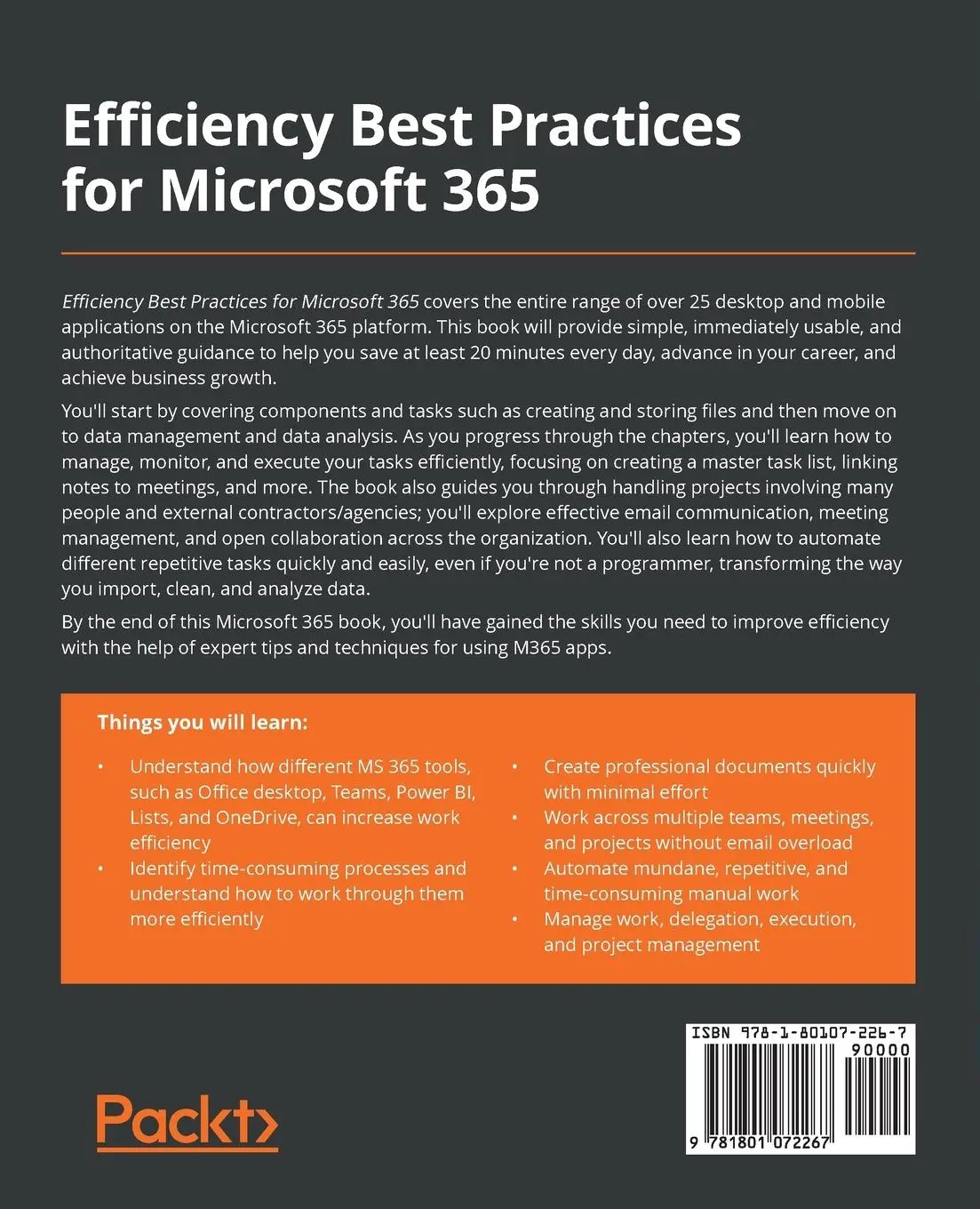 Rückseite: 9781801072267 | Efficiency Best Practices for Microsoft 365 | Nitin Paranjape | Buch