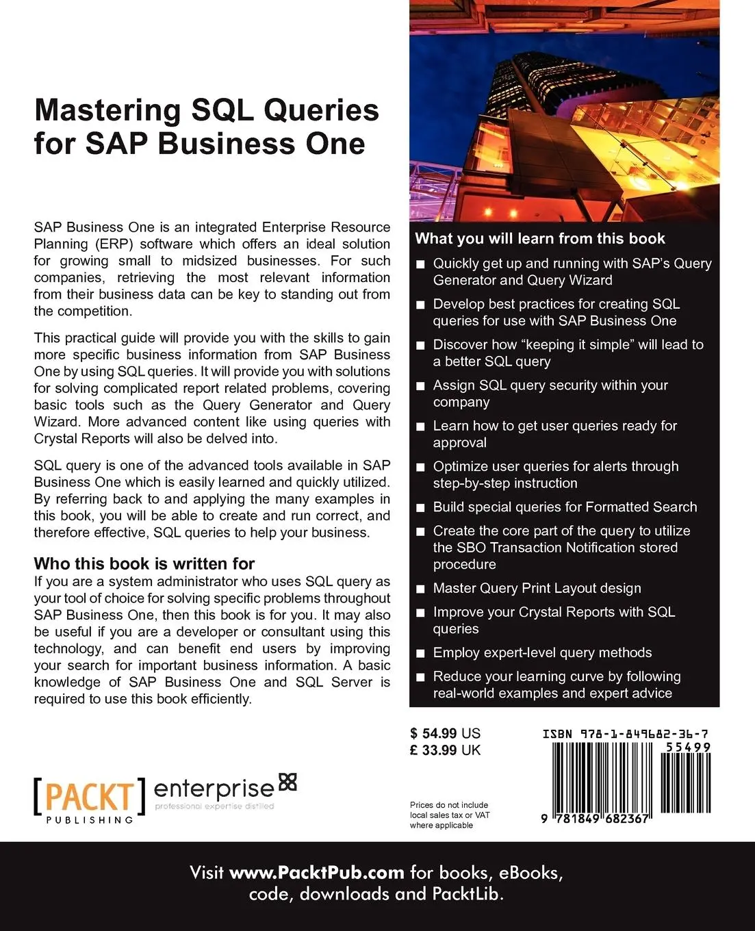 Rückseite: 9781849682367 | Mastering SQL Queries for SAP Business One | Gordon Du | Taschenbuch