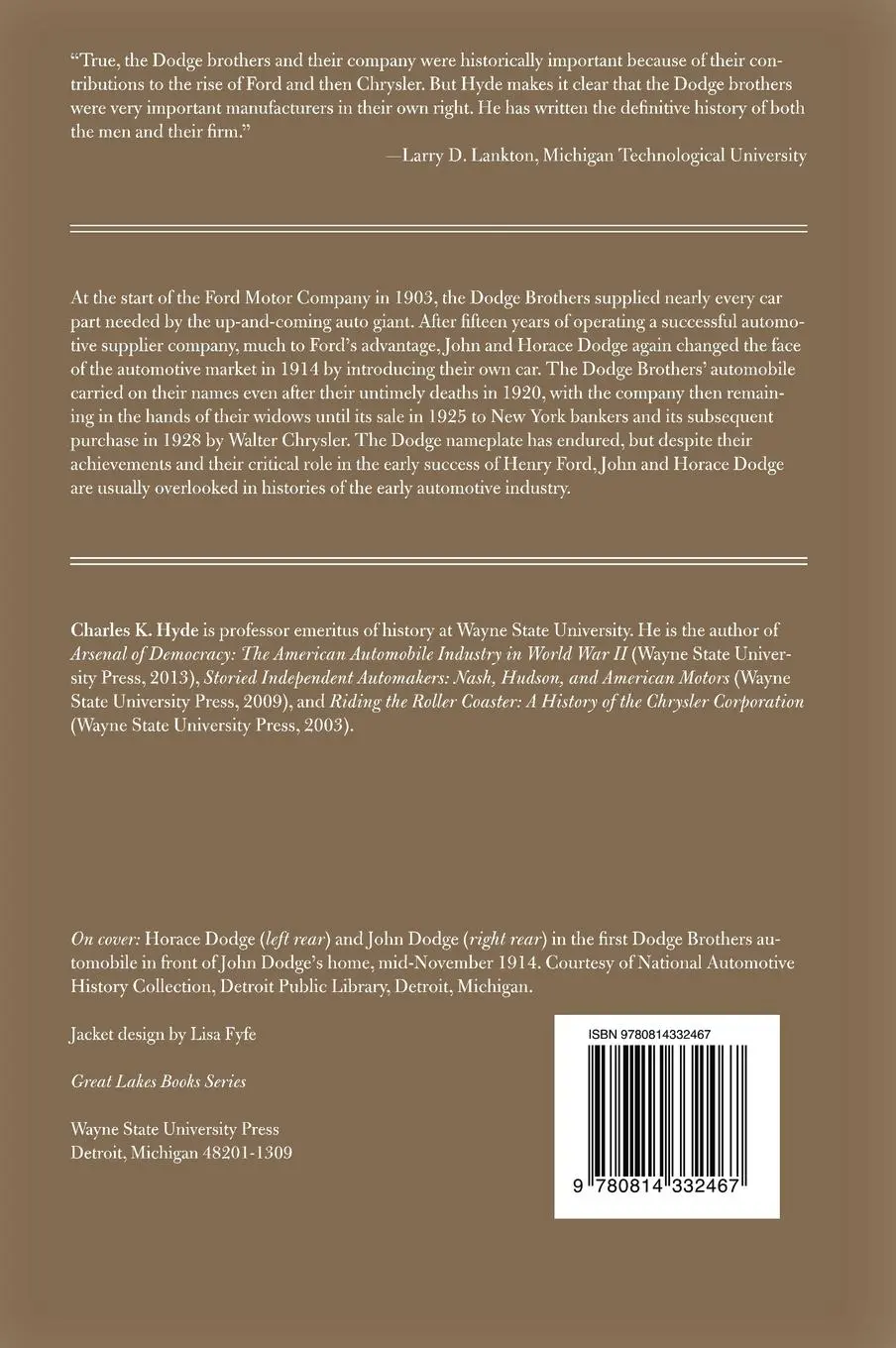 Rückseite: 9780814332467 | The Dodge Brothers | The Men, the Motor Cars, and the Legacy | Hyde