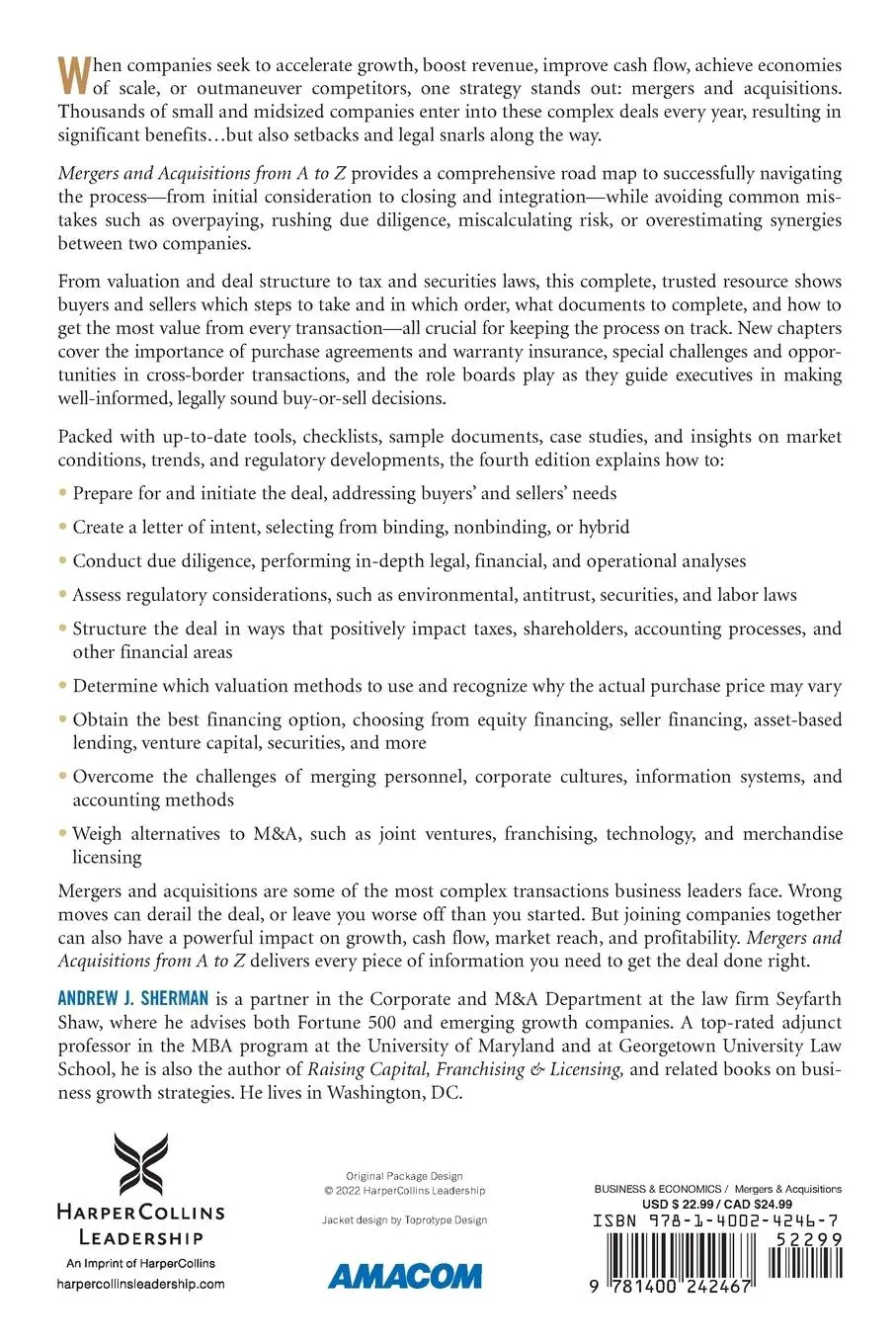 Rückseite: 9781400242467 | Mergers and Acquisitions from A to Z | Andrew Sherman | Taschenbuch