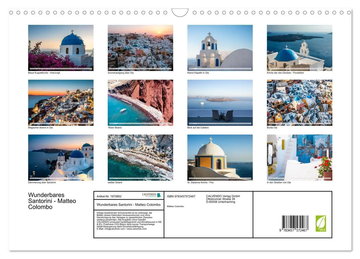 Bild: 9783457572467 | Wunderbares Santorini - Matteo Colombo (Wandkalender 2026 DIN A3...
