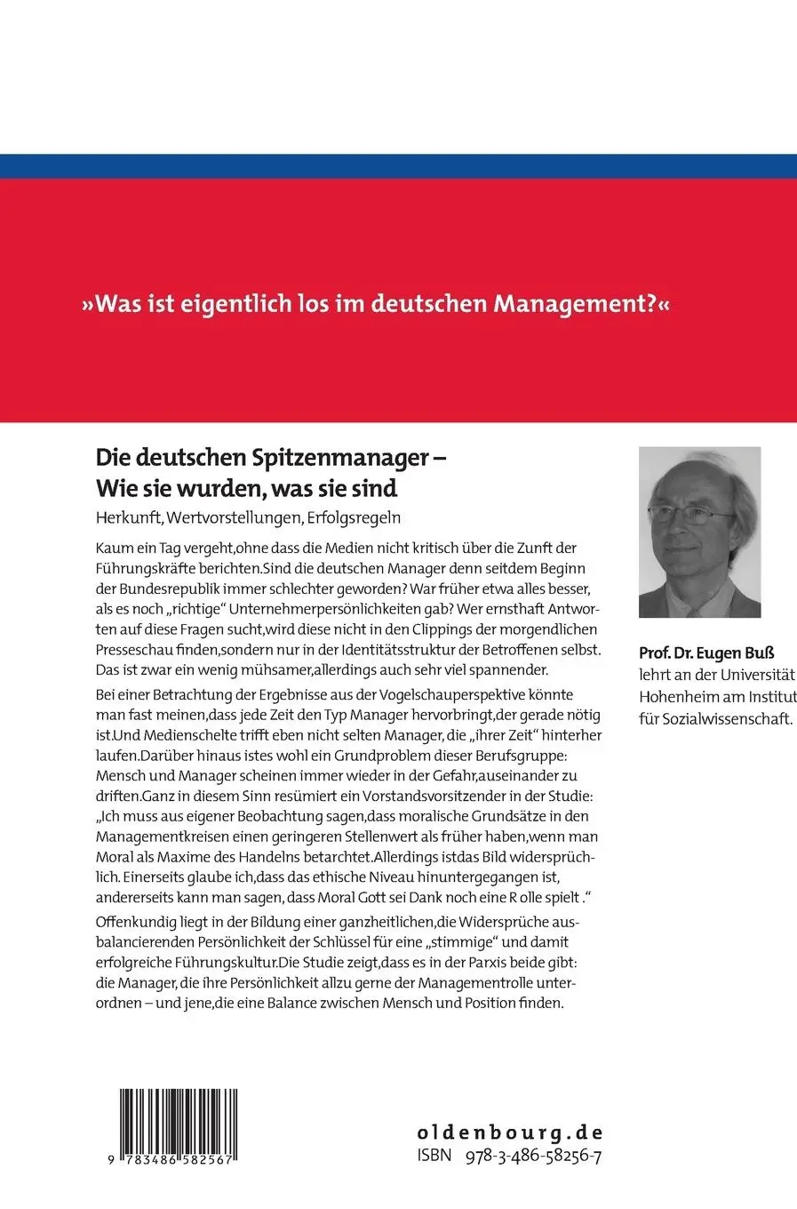 Rückseite: 9783486582567 | Die deutschen Spitzenmanager - Wie sie wurden, was sie sind | Buß | XI