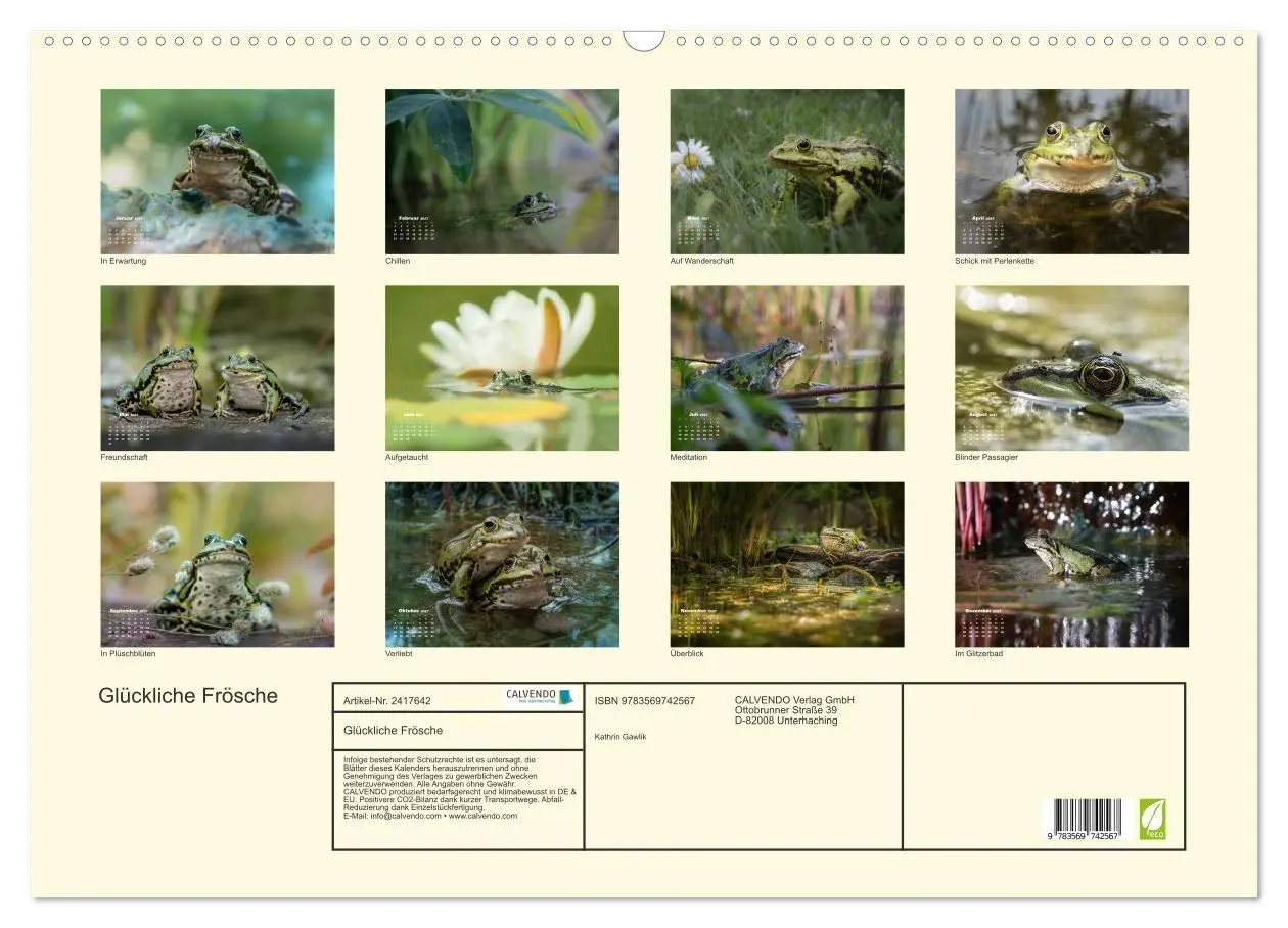 Bild: 9783569742567 | Glückliche Frösche (Wandkalender 2027 DIN A2 quer), CALVENDO...