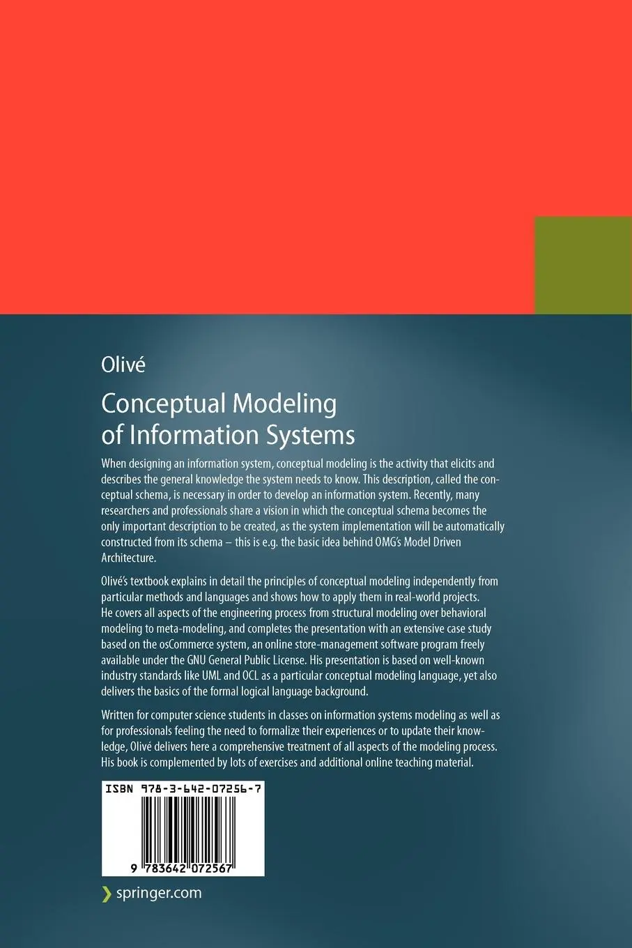 Rückseite: 9783642072567 | Conceptual Modeling of Information Systems | Antoni Olivé | Buch | xxv