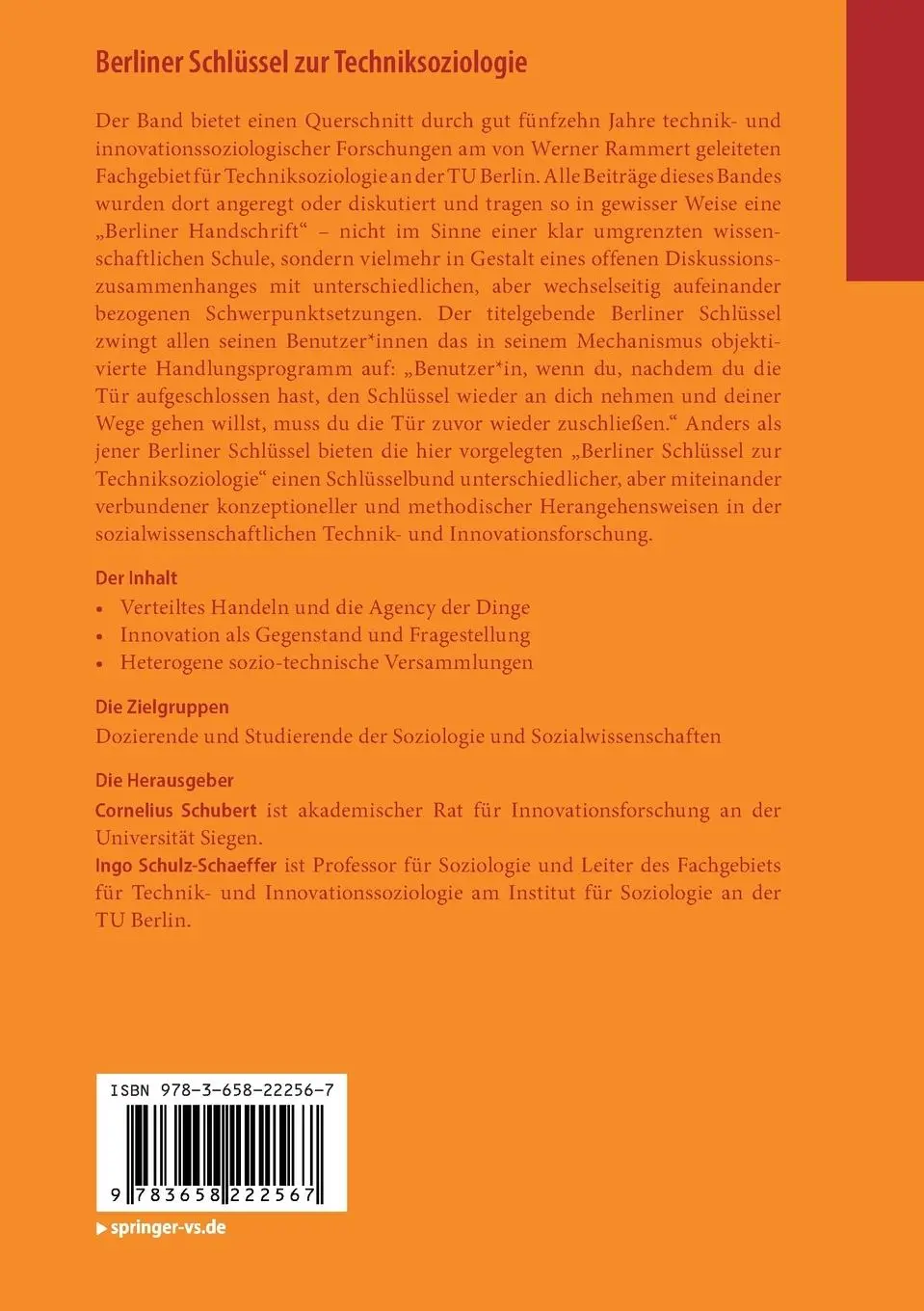 Rückseite: 9783658222567 | Berliner Schlüssel zur Techniksoziologie | Cornelius Schubert (u. a.)