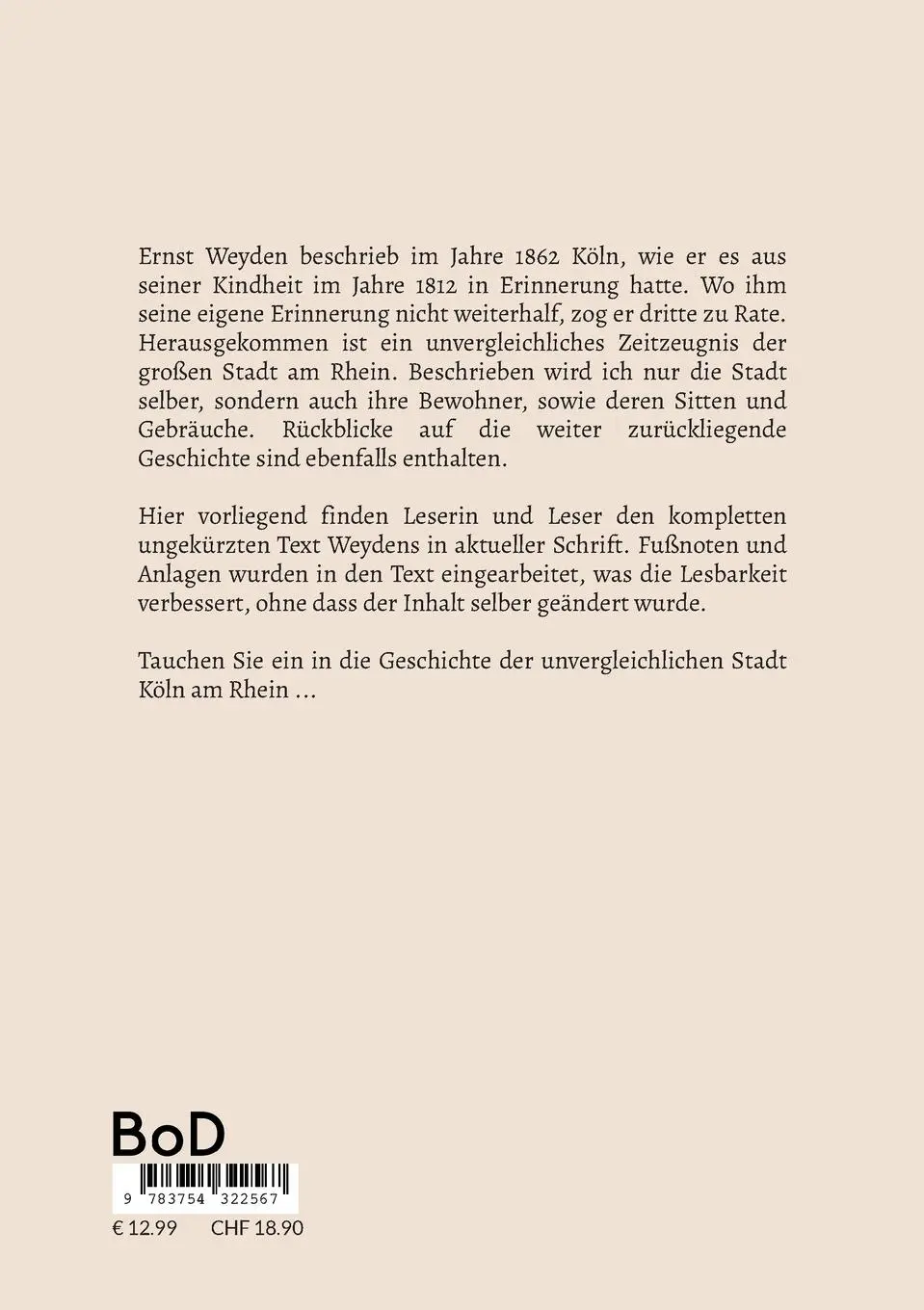 Rückseite: 9783754322567 | Köln 1812 | Ernst Weyden | Taschenbuch | 284 S. | Deutsch | 2022