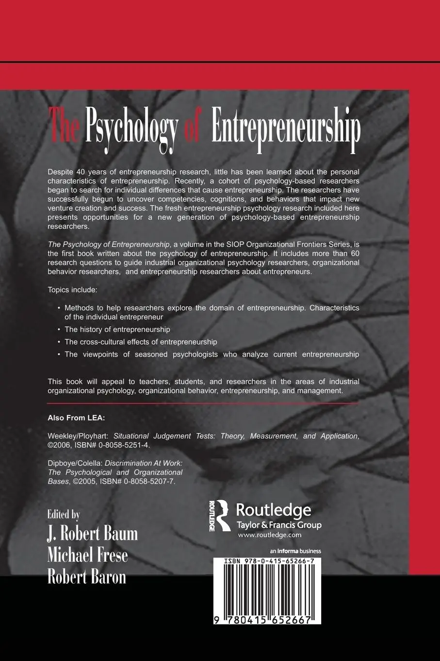 Rückseite: 9780415652667 | The Psychology of Entrepreneurship | J. Robert Baum (u. a.) | Buch