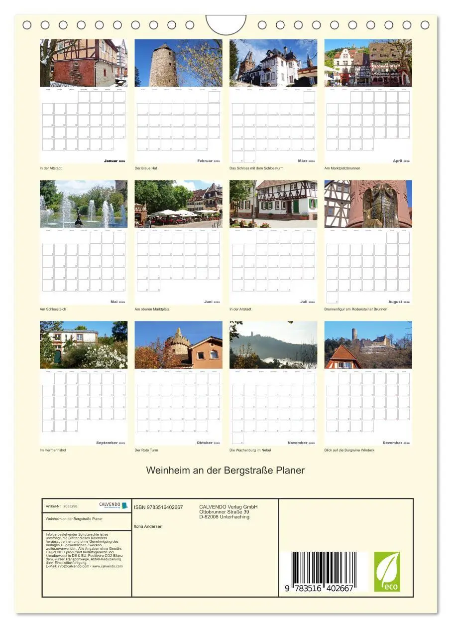 Bild: 9783516402667 | Weinheim an der Bergstraße Planer (Wandkalender 2026 DIN A4 hoch),...