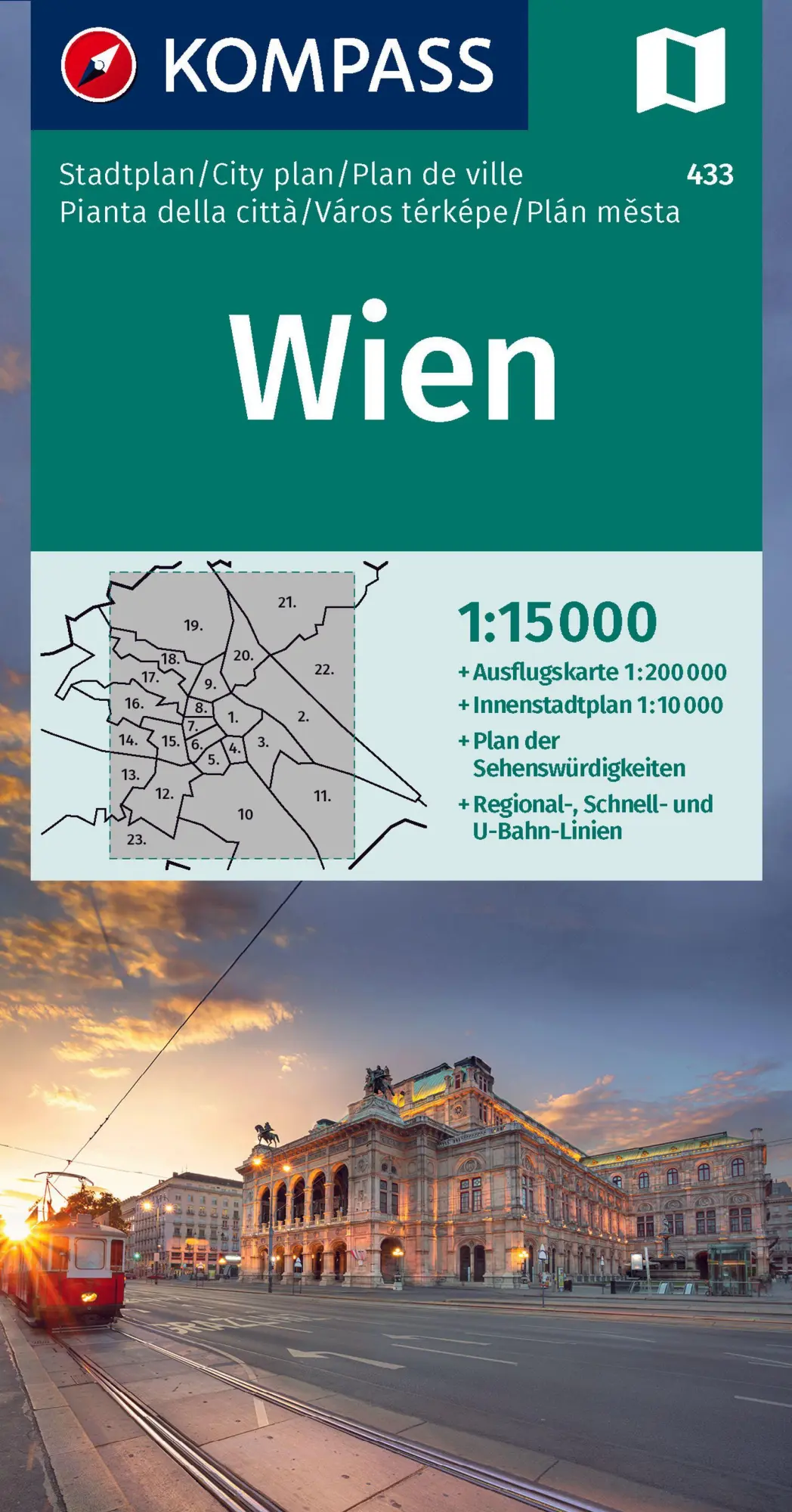 Cover: 9783991542667 | KOMPASS Stadtplan Wien 1:15.000 | (Land-)Karte | Kompass Stadtpläne