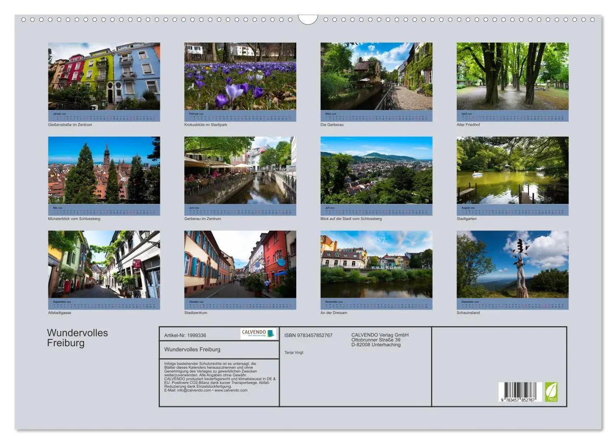 Bild: 9783457852767 | Wundervolles Freiburg (Wandkalender 2026 DIN A2 quer), CALVENDO...