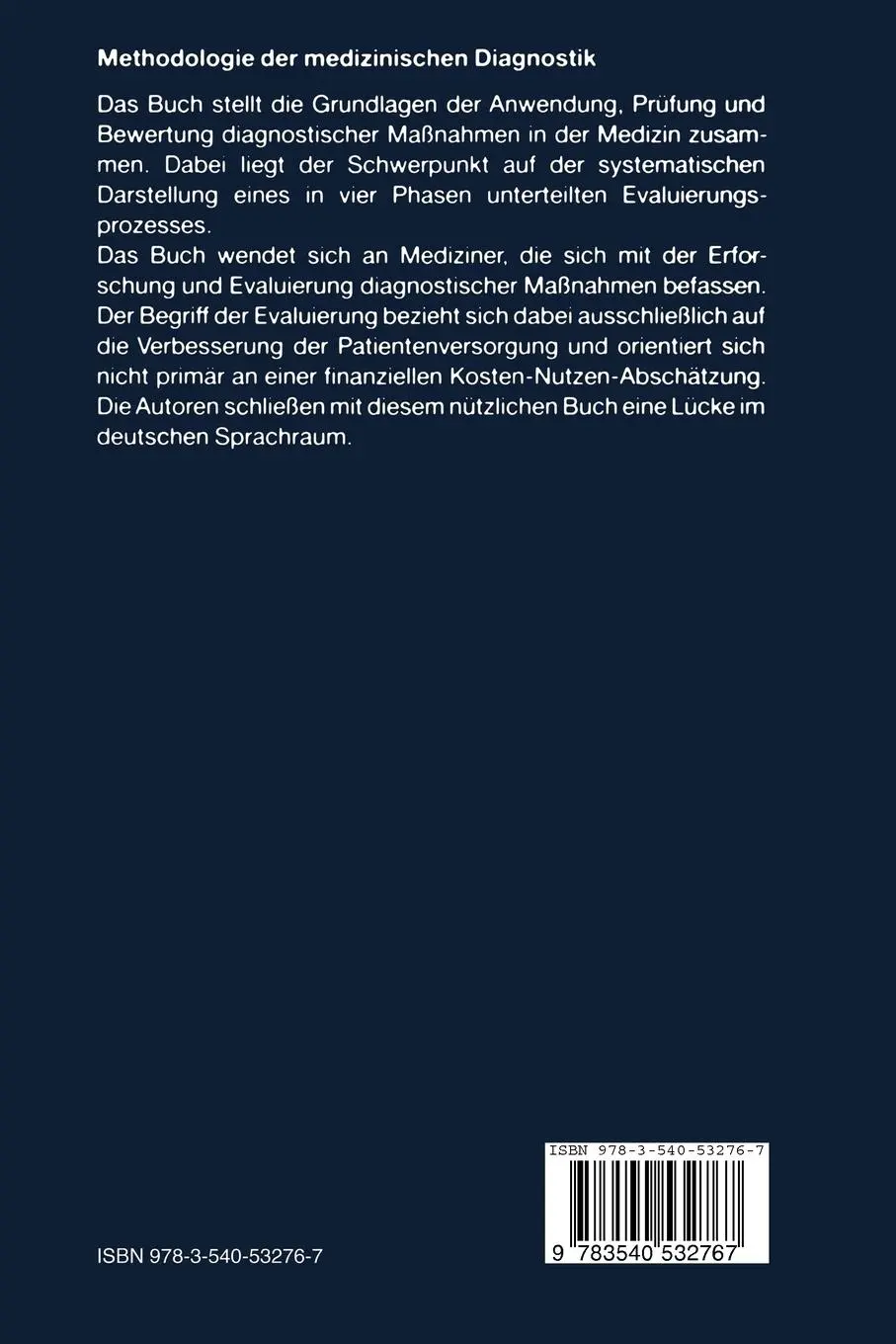 Rückseite: 9783540532767 | Methodologie der medizinischen Diagnostik | Köbberling (u. a.) | Buch