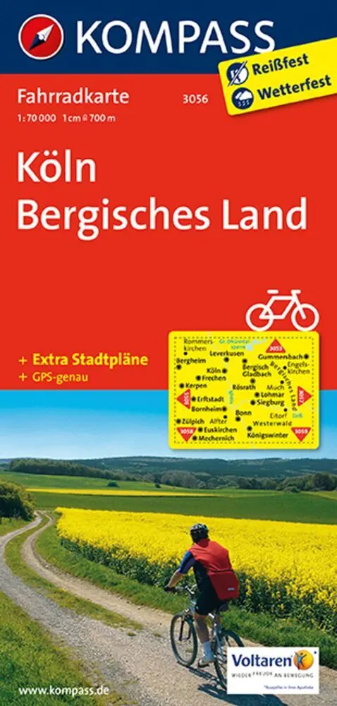 Cover: 9783850262767 | KOMPASS Fahrradkarte 3056 Köln - Bergisches Land 1:70.000 | 1 S.