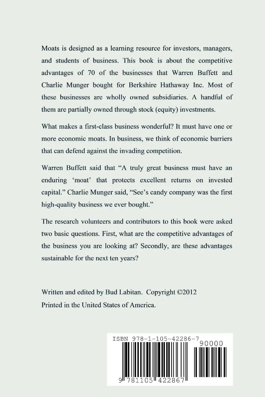 Rückseite: 9781105422867 | Moats | The Competitive Advantages of Buffett and Munger Businesses