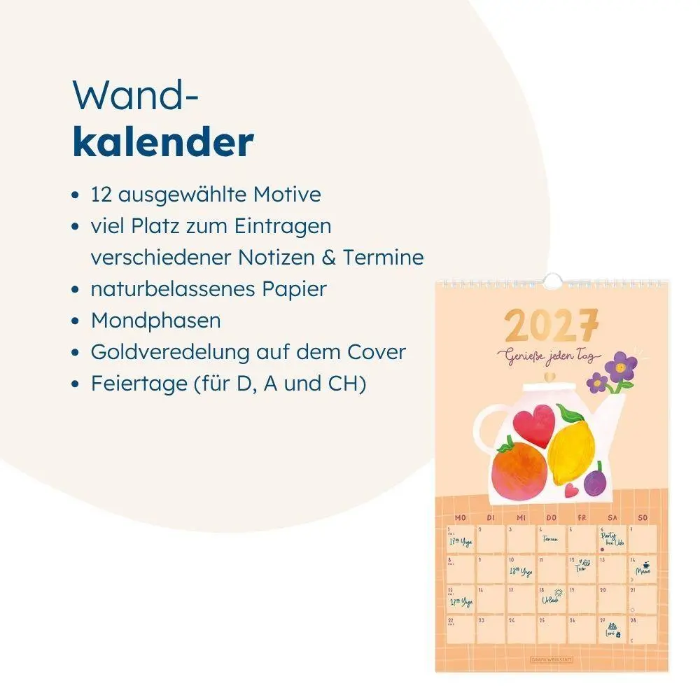 Bild: 9783986362867 | Wandkalender 2027 Genieße jeden Tag | Wandkalender | Original | 12 S.