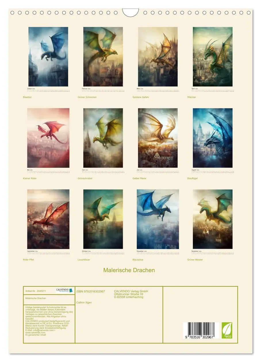 Bild: 9783516302967 | Malerische Drachen (Wandkalender 2026 DIN A3 hoch), CALVENDO...