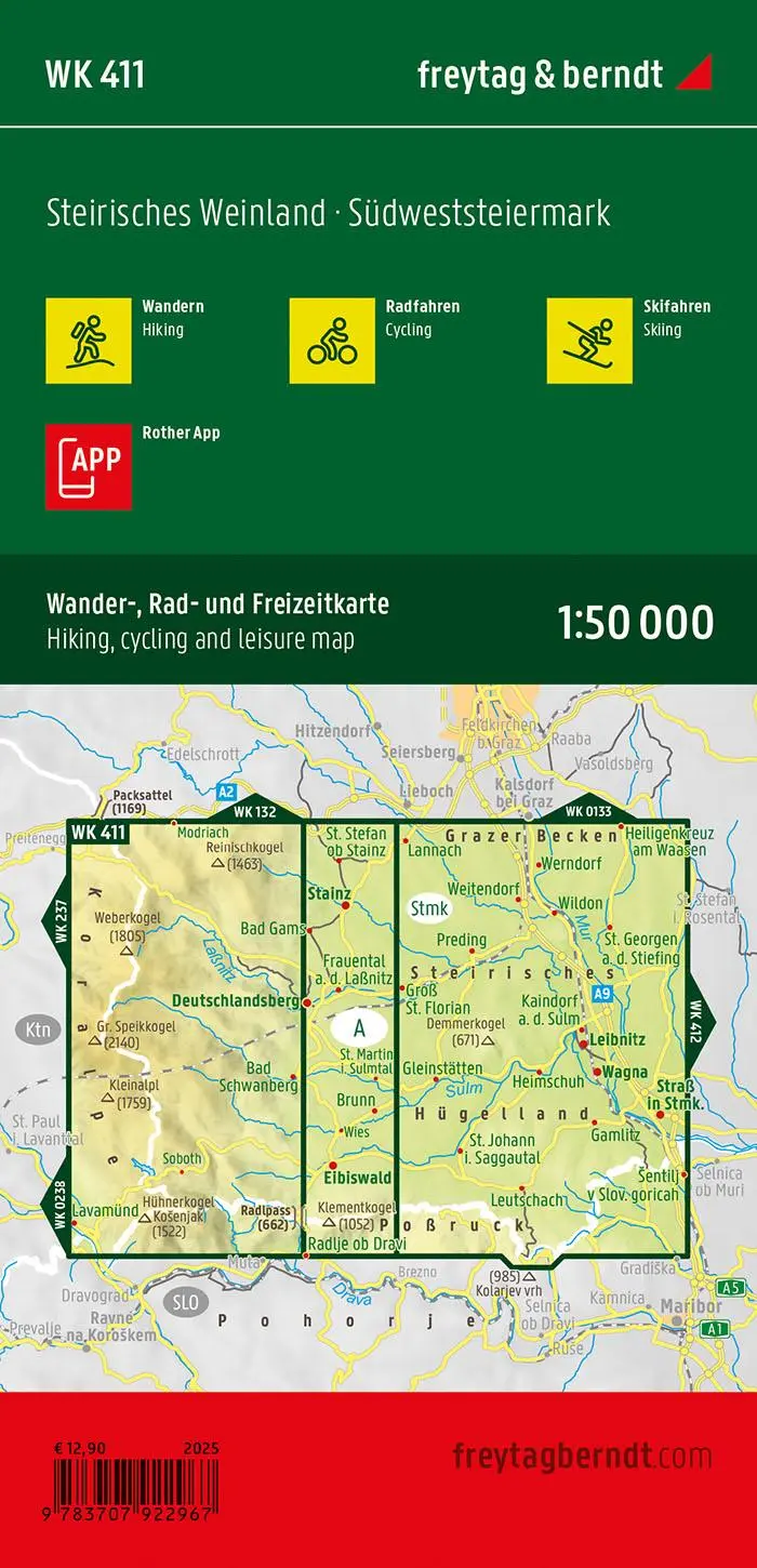 Rückseite: 9783707922967 | freytag &amp; berndt Wanderkarte WK 411 Steirisches Weinland,...