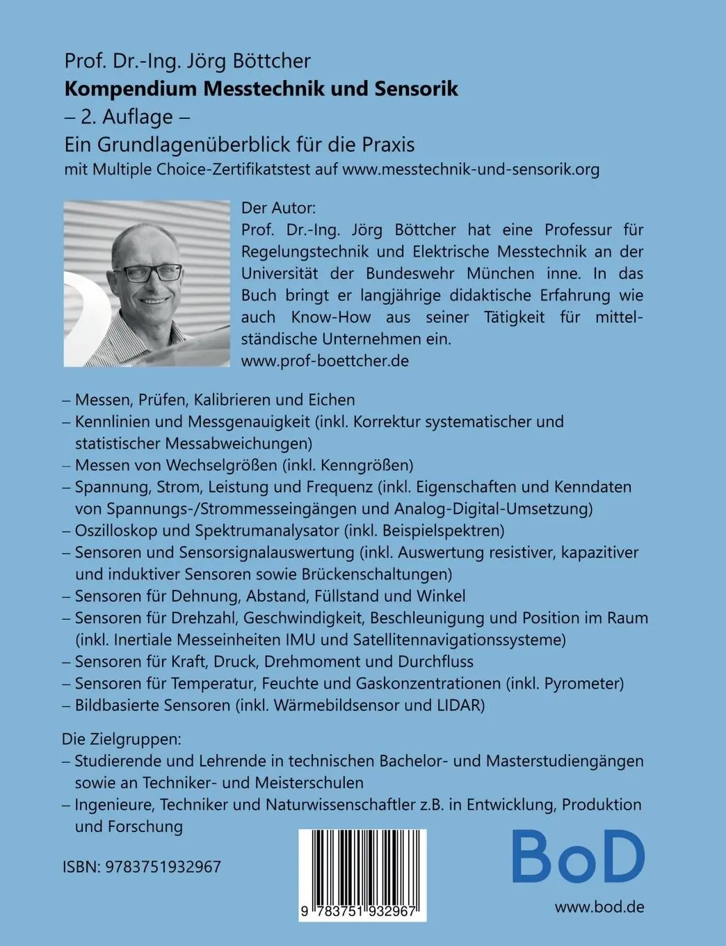 Rückseite: 9783751932967 | Kompendium Messtechnik und Sensorik | Jörg Böttcher | Taschenbuch