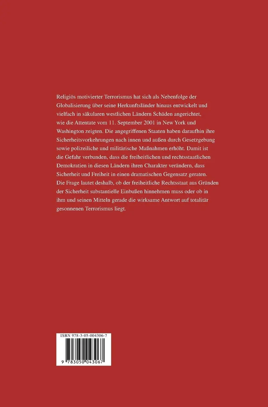 Rückseite: 9783050043067 | Terrorismus und Rechtsstaatlichkeit | Dieter Simon (u. a.) | Buch