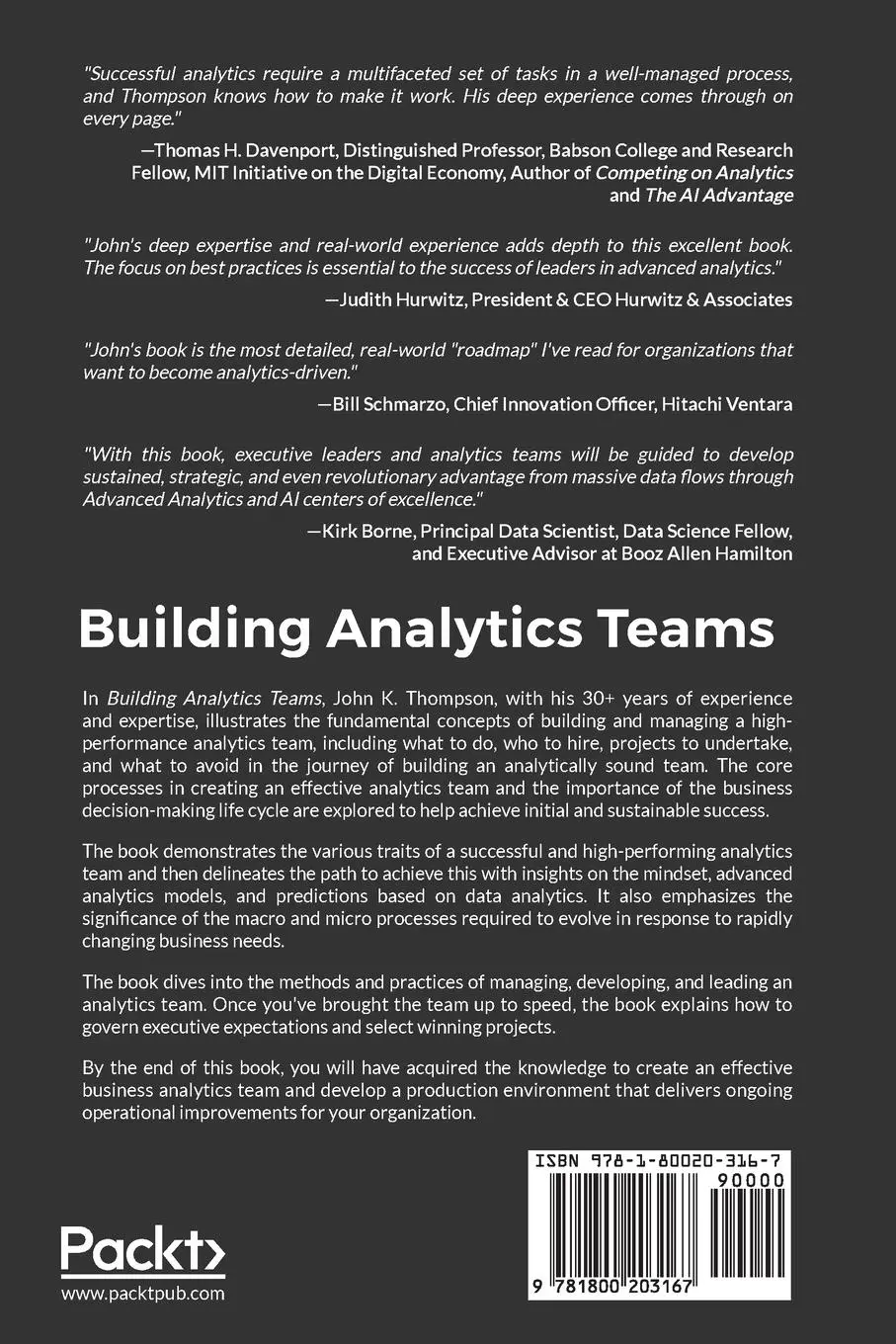 Rückseite: 9781800203167 | Building Analytics Teams | John K. Thompson | Taschenbuch | Englisch