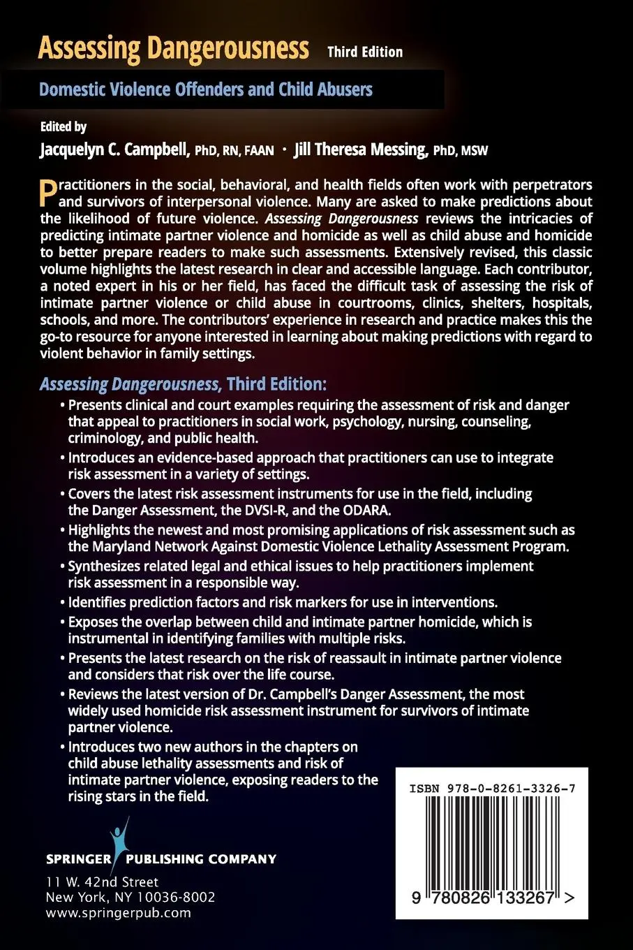 Rückseite: 9780826133267 | Assessing Dangerousness | Jacquelyn C. RN FAAN Campbell (u. a.) | Buch