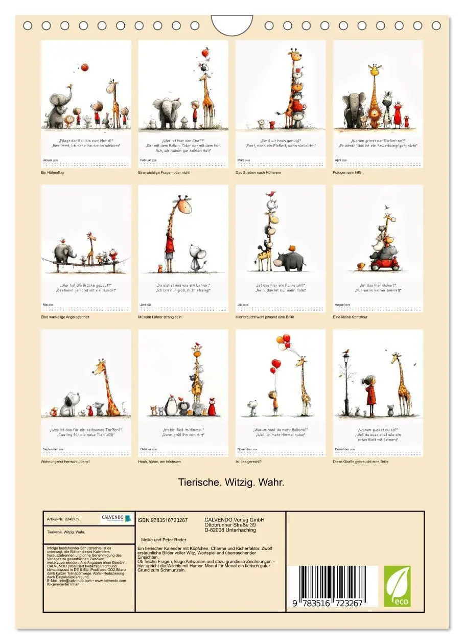 Bild: 9783516723267 | Tierische. Witzig. Wahr. (Wandkalender 2026 DIN A4 hoch), CALVENDO...
