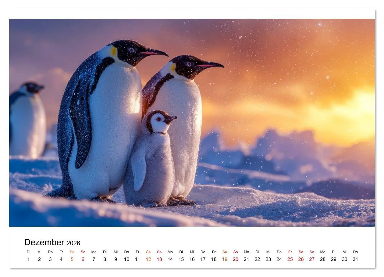 Bild: 9783516643367 | Pinguine - ein Jahr voller Meer (Wandkalender 2026 DIN A3 quer),...