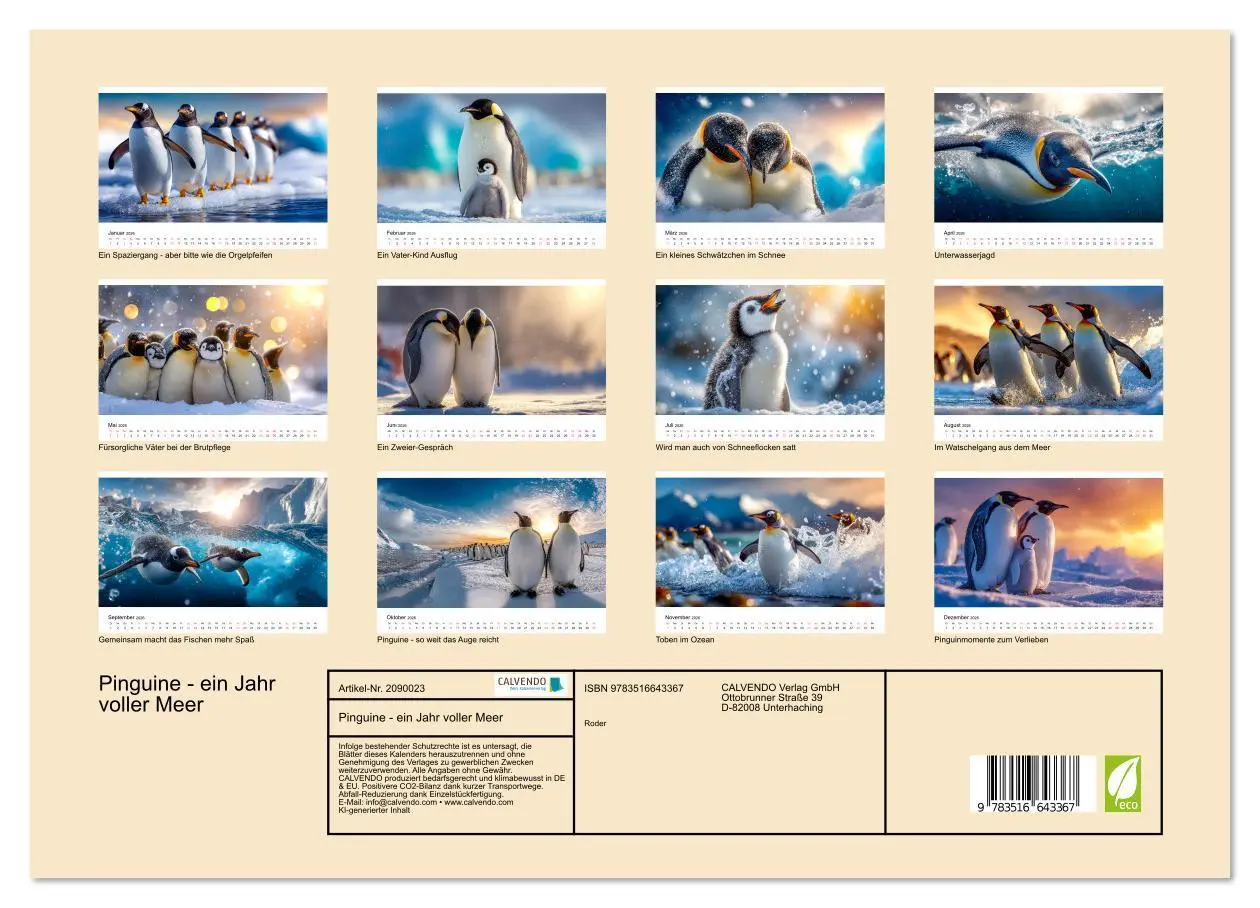Bild: 9783516643367 | Pinguine - ein Jahr voller Meer (Wandkalender 2026 DIN A3 quer),...