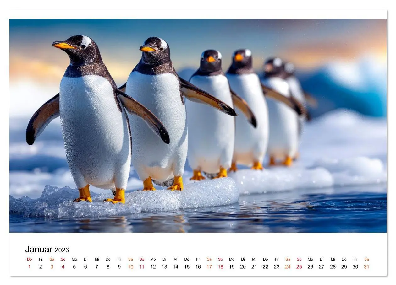 Bild: 9783516643367 | Pinguine - ein Jahr voller Meer (Wandkalender 2026 DIN A3 quer),...