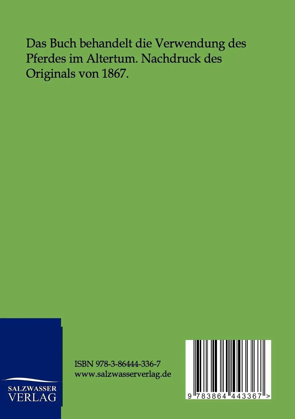 Rückseite: 9783864443367 | Die Pferde des Altertums | Adolph Schlieben | Taschenbuch | 244 S.