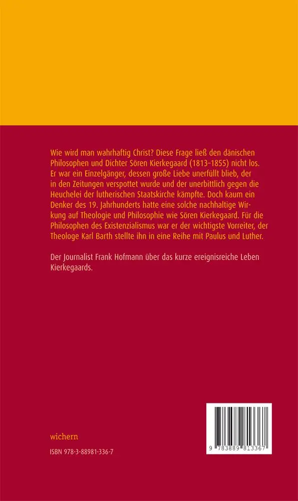 Rückseite: 9783889813367 | Sören Kierkegaard | Frank Hofmann | Buch | Wichern Porträts | 144 S.