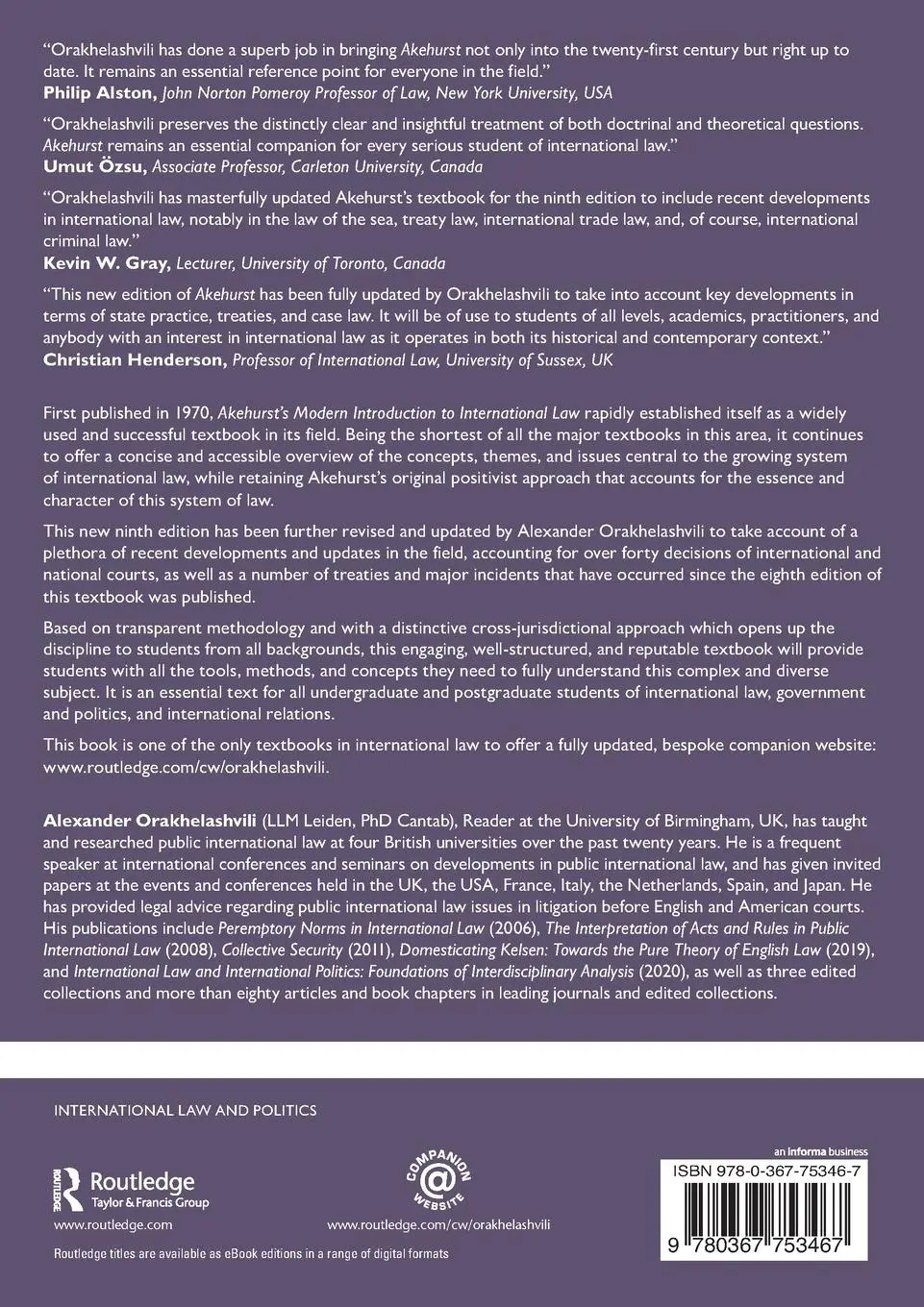 Rückseite: 9780367753467 | Akehurst's Modern Introduction to International Law | Orakhelashvili