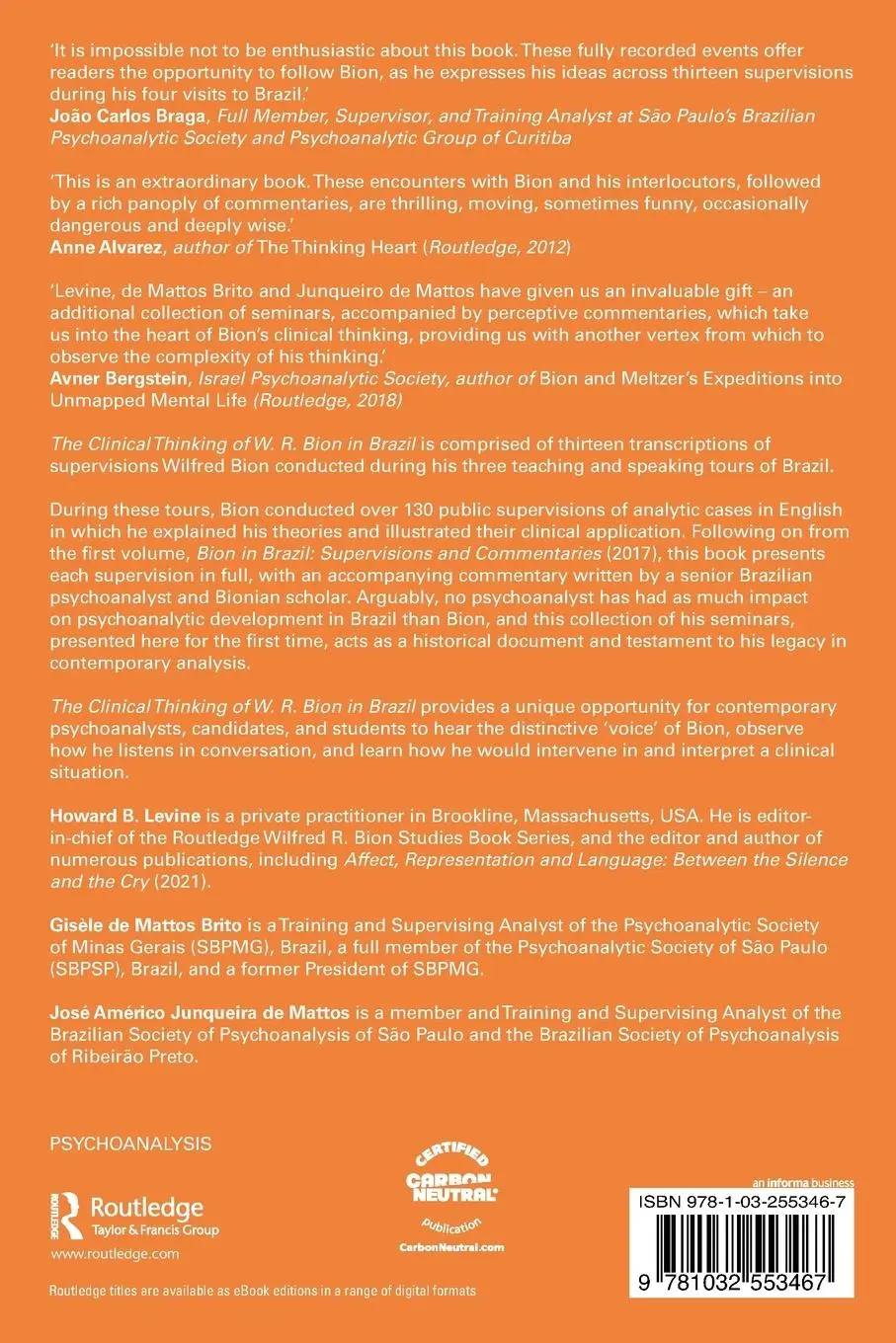 Rückseite: 9781032553467 | The Clinical Thinking of W. R. Bion in Brazil | Levine (u. a.) | Buch