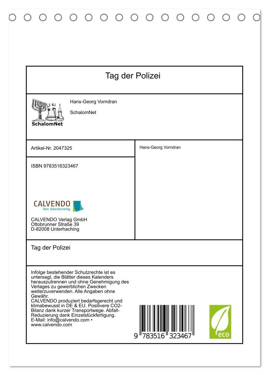 Bild: 9783516323467 | Tag der Polizei (Tischkalender 2026 DIN A5 hoch), CALVENDO...