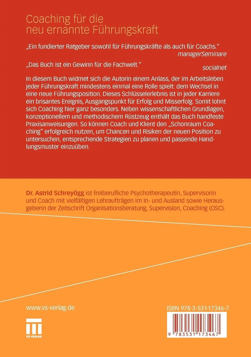Rückseite: 9783531173467 | Coaching für die neu ernannte Führungskraft | Astrid Schreyögg | Buch