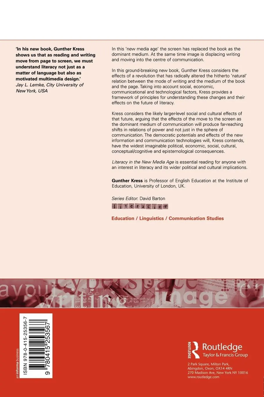 Rückseite: 9780415253567 | Literacy in the New Media Age | Gunther Kress | Taschenbuch | Englisch