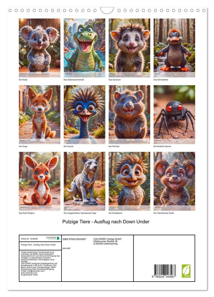 Bild: 9783516243567 | Putzige Tiere - Ausflug nach Down Under (Wandkalender 2026 DIN A3...