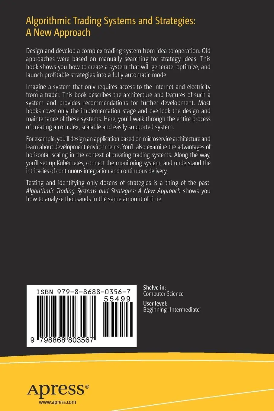 Rückseite: 9798868803567 | Algorithmic Trading Systems and Strategies: A New Approach | Dolzhenko