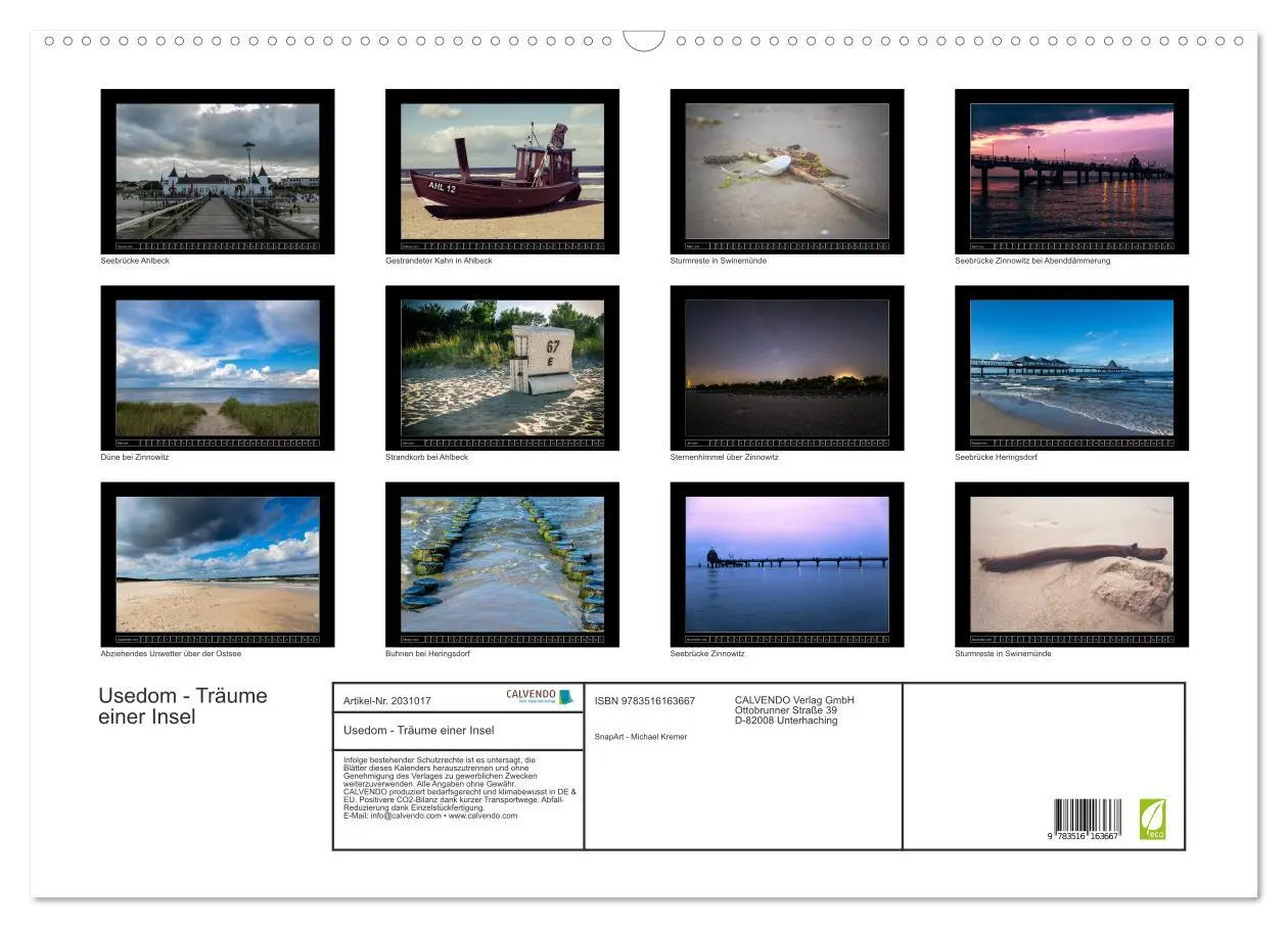 Bild: 9783516163667 | Usedom - Träume einer Insel (Wandkalender 2026 DIN A2 quer),...