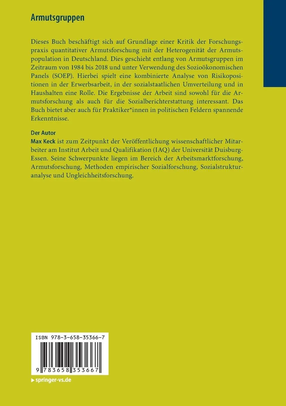 Rückseite: 9783658353667 | Armutsgruppen | Die Ungleichheit der Armen in Deutschland | Max Keck