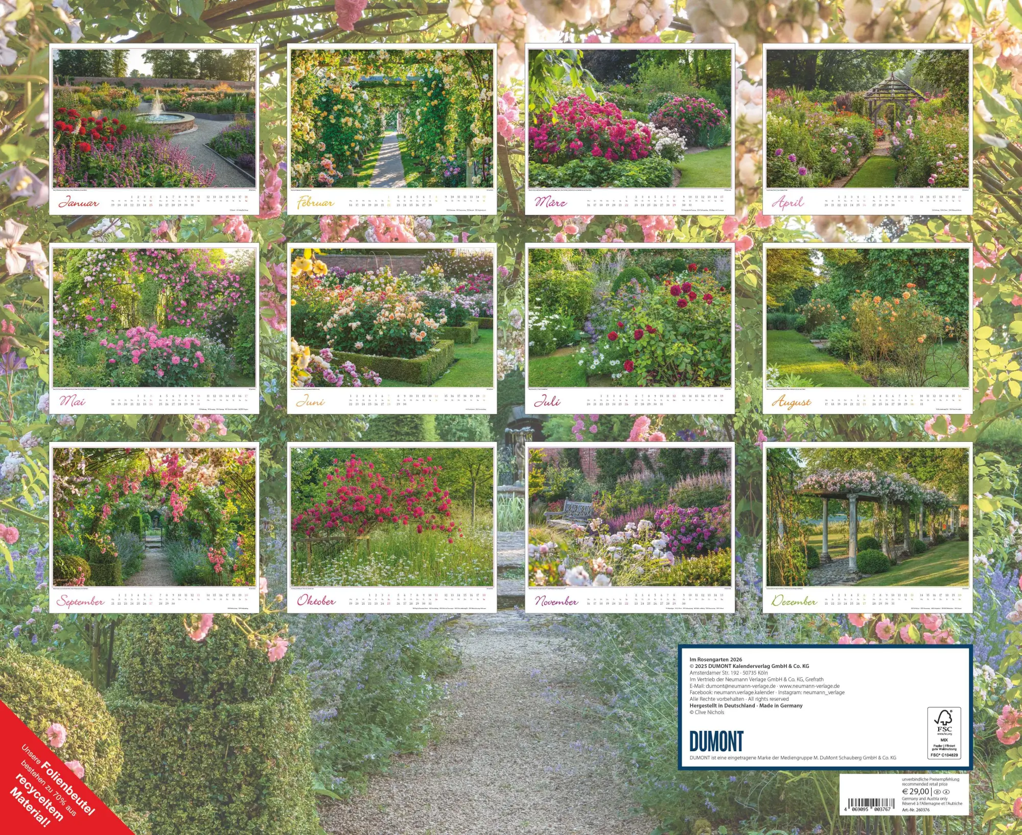 Bild: 4069095003767 | Im Rosengarten 2026 DUMONT Garten-Kal. Querformat 52 x 42,5 | Kalender
