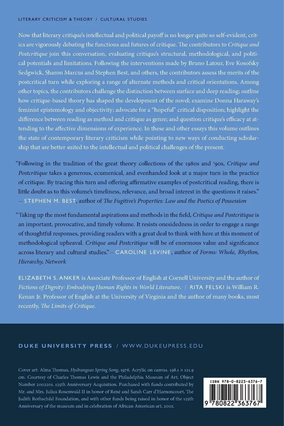 Rückseite: 9780822363767 | Critique and Postcritique | Elizabeth S. Anker | Taschenbuch | 2017
