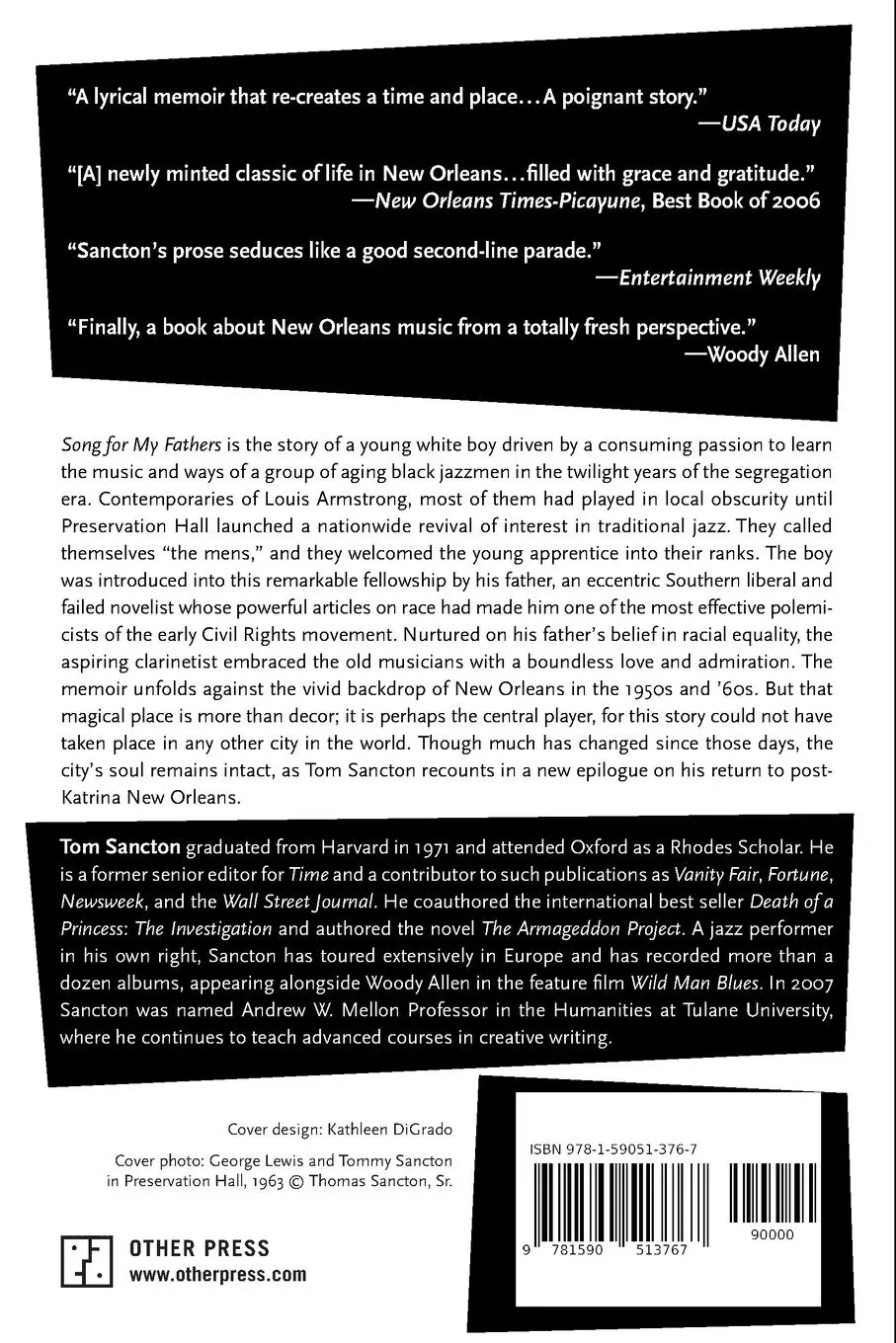 Rückseite: 9781590513767 | Song for My Fathers | A New Orleans Story in Black and White | Sancton