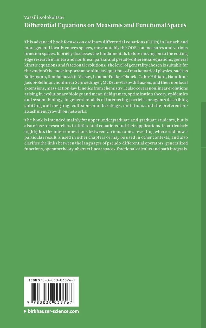 Rückseite: 9783030033767 | Differential Equations on Measures and Functional Spaces | Kolokoltsov