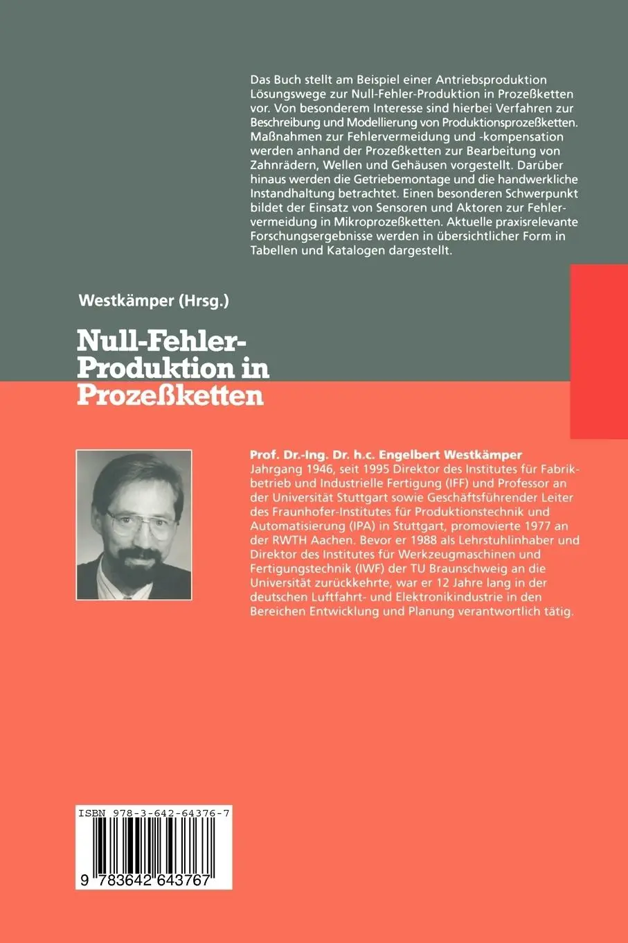 Rückseite: 9783642643767 | Null-Fehler-Produktion in Prozeßketten | Engelbert Westkämper | Buch