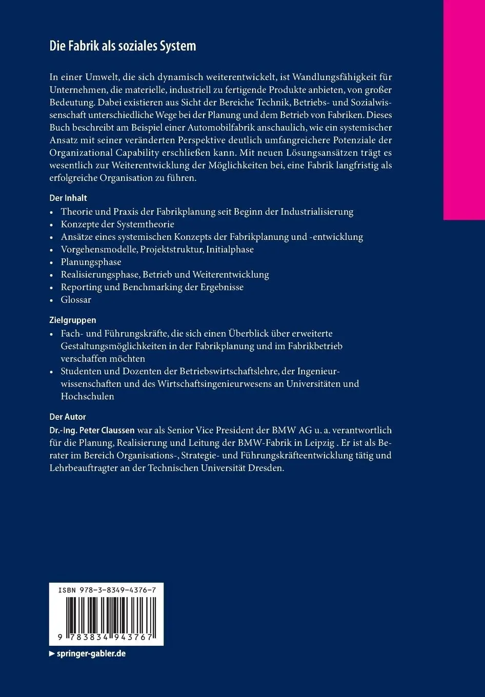 Rückseite: 9783834943767 | Die Fabrik als soziales System | Peter Claussen | Taschenbuch | xvi