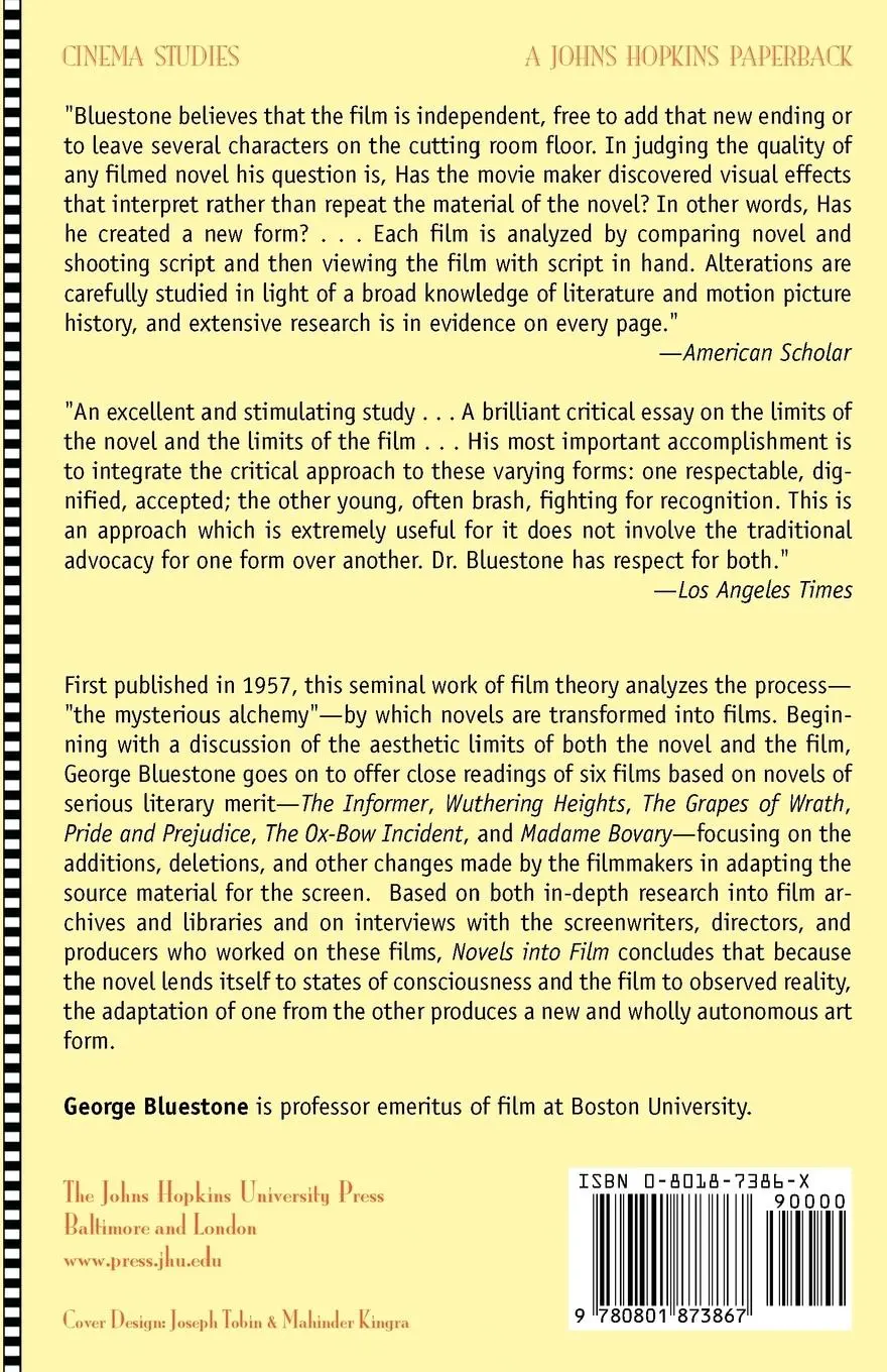 Rückseite: 9780801873867 | Novels Into Film | George Bluestone | Taschenbuch | Paperback | 2003