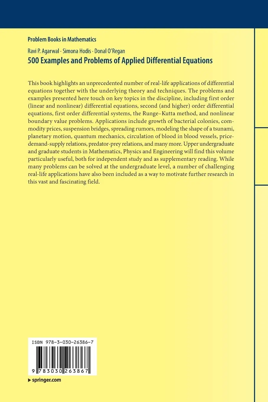 Rückseite: 9783030263867 | 500 Examples and Problems of Applied Differential Equations | Buch