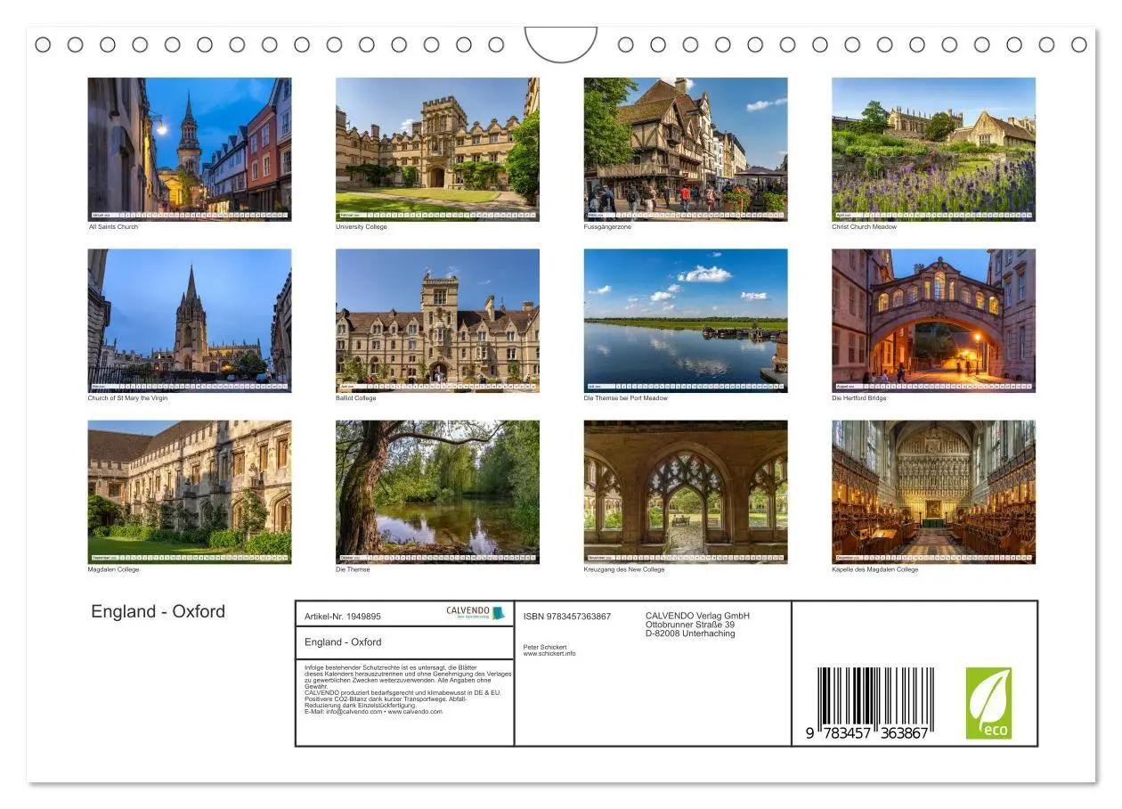 Bild: 9783457363867 | England - Oxford (Wandkalender 2026 DIN A4 quer), CALVENDO...