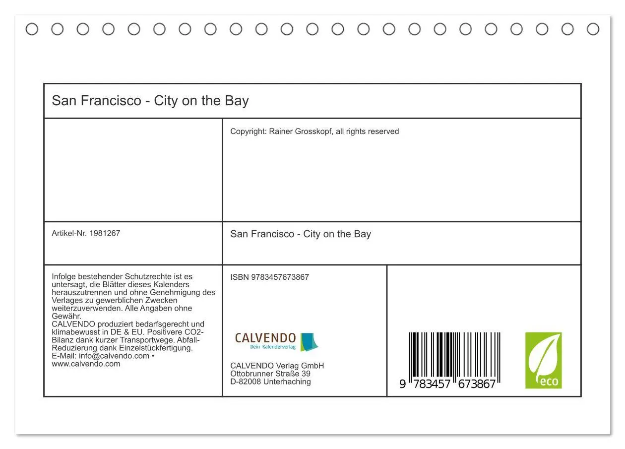 Bild: 9783457673867 | San Francisco - City on the Bay (Tischkalender 2026 DIN A5 quer),...